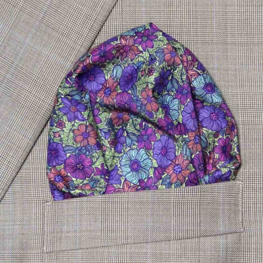 Gascoigne Hand Stitched Pocket Square Multicolor Floral Cotton Men's
